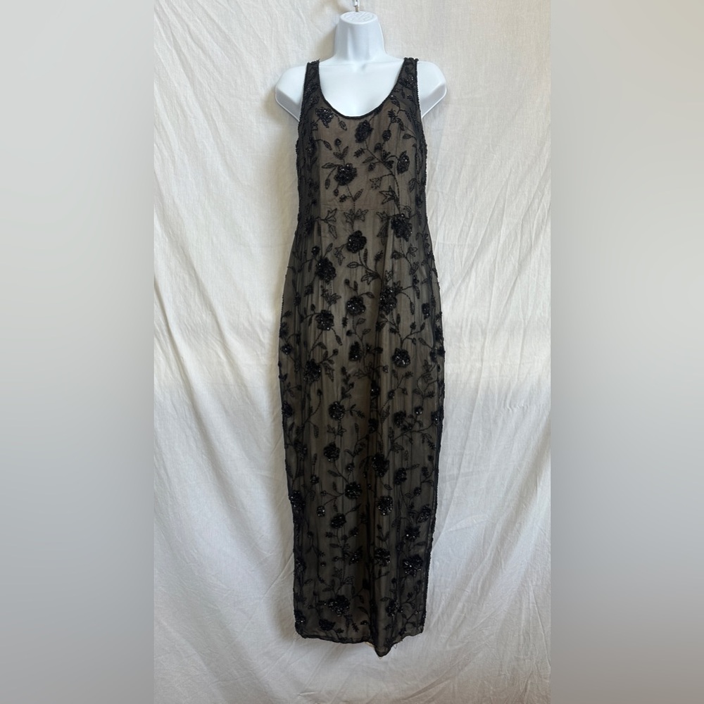 Adrianna Papell black silk beaded dress gown Size 8